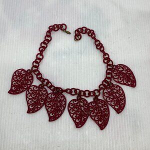 Vtg 1940s MIRIAM HASKELL ? celluloid burgundy leaves necklace